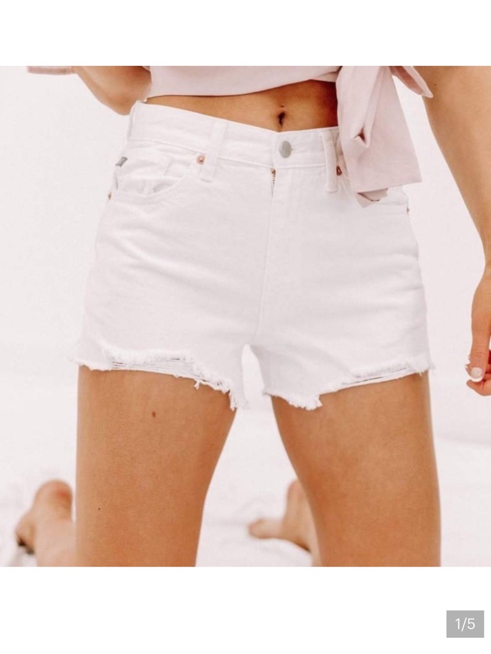 Just USA White Denim Shorts - High-Rise Frayed Hem